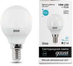 Лампа Gauss LED Elementary Globe 10W E14 4100K 1/10/100 - фото 34136