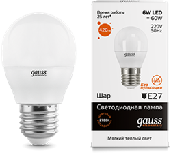 Лампа Gauss LED Elementary Globe 6W E27 3000K 1/10/100 - фото 34142