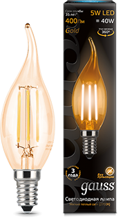Лампа Gauss LED Filament Candle tailed E14 5W 2700K Golden 1/10/50 - фото 34144