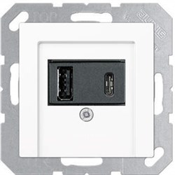 USB розетка для зарядки мобильных устройств тип А и USB тип С макс.3000 мА, белый - фото 38682