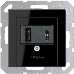 USB розетка для зарядки мобильных устройств тип А и USB тип С макс.3000 мА, черный - фото 38689
