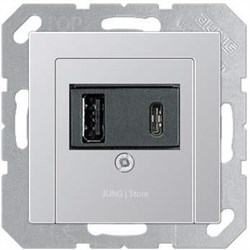 USB розетка для зарядки мобильных устройств тип А и USB тип С макс.3000 мА, алюминий - фото 38694