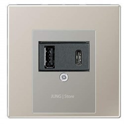 USB розетка для зарядки мобильных устройств тип А и USB тип С макс.3000 мА, Нержавеющая сталь (металл) - фото 38797