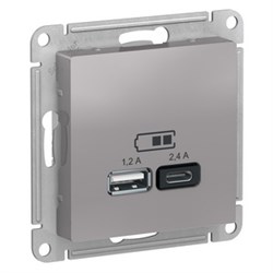 USB розетка зарядка 2 порта 5B 2,4А ATN000339 Schneider Electric Atlas Design - фото 45079