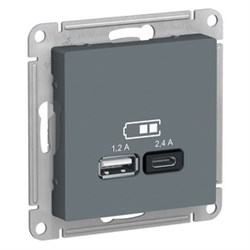 USB розетка зарядка 2 порта 5B 2,4А ATN000739 Schneider Electric Atlas Design - фото 45353