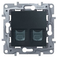 Розетка компьютерная 2хRJ45 кат.5 UTP антрацит Etika 672655 - фото 61848