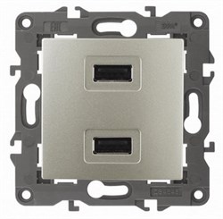 Зарядка usb 2 порта тип А 2100 mA шампань ЭРА Элеганс 14-4110-04 - фото 62144