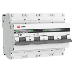 EKF PROxima ВА 47-100 Автоматический выключатель  (С) 4P 80А 10kA mcb47100-4-80C-pro - фото 62837