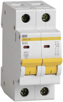 Автоматический выключатель IEK ВА47-29 40А 2п MVA20-2-040-B, 4.5кА, B - фото 62979