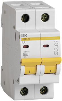 Автоматический выключатель IEK ВА47-29 8А 2п MVA20-2-008-B, 4.5кА, B - фото 62986