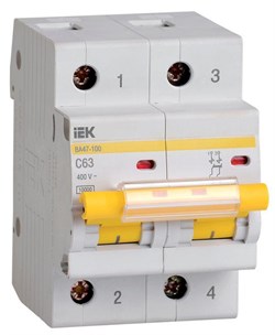 Автоматический выключатель IEK ВА47-100 63А 2п MVA40-2-063-C, 10кА, C - фото 63372