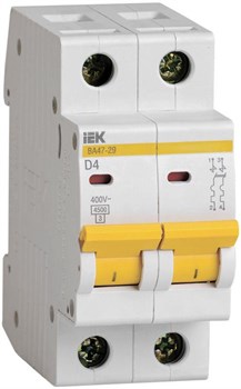 Автоматический выключатель IEK ВА47-29 4А 2п MVA20-2-004-D, 4.5кА, D - фото 63392