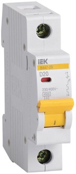 Автоматический выключатель IEK ВА47-29 20А 1п MVA20-1-020-D, 4.5кА, D - фото 63399