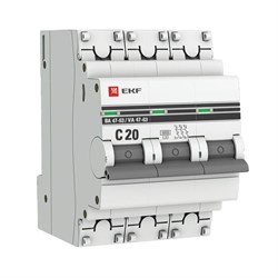 Автоматический выключатель EKF PROxima ВА 47-63 20А 3п mcb4763-6-3-20C-pro, C, 6кА - фото 63584