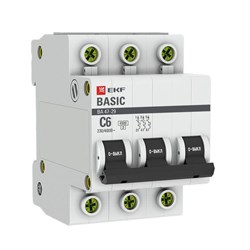 Автоматический выключатель EKF Basic ВА 47-29 6А 3п mcb4729-3-06C, C, 4.5кА - фото 63598