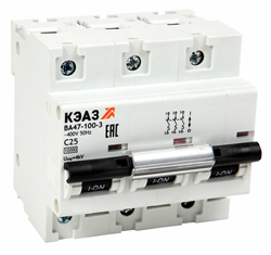 Автоматический выключатель КЭАЗ ВА47-100 80А 3п 141629, 10кА, C - фото 63686