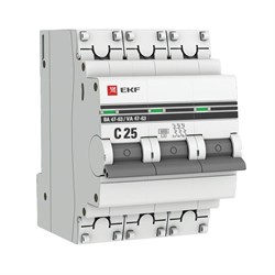 Автоматический выключатель EKF ВА 47-63 PROxima 25А 3п mcb4763-6-3-25C-pro, 6кА, C - фото 64778