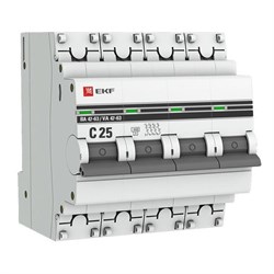 Автоматический выключатель EKF ВА 47-63 PROxima 25А 4п mcb4763-4-25C-pro, 4.5кА, C - фото 64786
