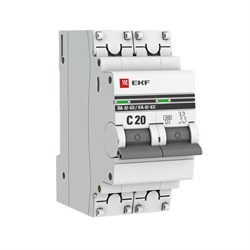 Автоматический выключатель EKF ВА 47-63 PROxima 20А 2п mcb4763-2-20C-pro, 4.5кА, C - фото 64811