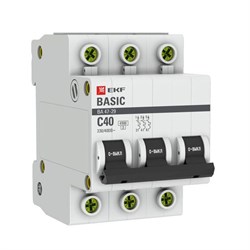 Автоматический выключатель EKF 47-29 Basic 40А 3п mcb4729-3-40C, 4.5кА, C - фото 64837