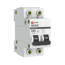 Автоматический выключатель EKF 47-29 Basic 63А 2п mcb4729-2-63C, 4.5кА, C - фото 64842