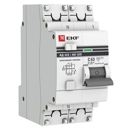 EKF PROxima АД-32 Диф. Автомат (C)  1P+N 63А/100мА тип АС 4,5кА , селективный DA32-63-100S-pro - фото 65937