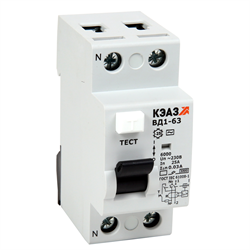 Выключатель дифференциального тока КЭАЗ ВД1-63 2П 25А 30мА 221903, тип AC - фото 67030
