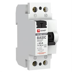 Выключатель дифференциального тока EKF Basic ВДТ-40 2П 63А 300мА elcb-2-63-300e-sim, тип AC, электронное - фото 67037