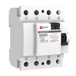 Выключатель дифференциального тока EKF Basic ВДТ-40 4П 63А 30мА elcb-4-63-30e-sim, тип AC, электронное - фото 67041