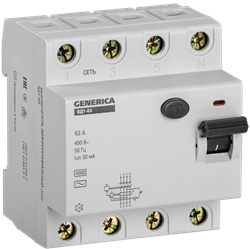 Выключатель дифференциального тока IEK ВД1-63 GENERICA 4П 63А 30мА MDV15-4-063-030, тип AC - фото 67103