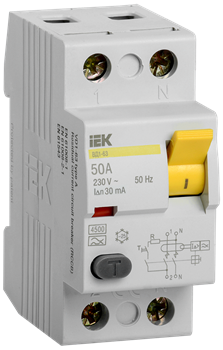 Выключатель дифференциального тока IEK ВД1-63 2П 50А 30мА MDV10-2-050-030, тип AC - фото 67104