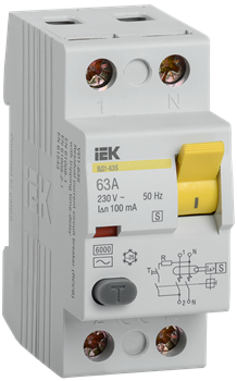 Выключатель дифференциального тока IEK ВД1-63 2П 63А 100мА MDV12-2-063-100, тип ACS, селективный - фото 67145
