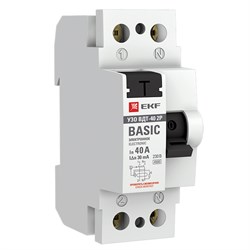 Выключатель дифференциального тока EKF Basic ВДТ-40 2П 40А 30мА elcb-2-40-30e-sim, тип AC, электронное - фото 67278