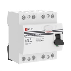 Выключатель дифференциального тока EKF ВД-100 PROxima 4П 40А 30мА elcb-4-40-30-em-a-pro, тип A, электромеханическое - фото 67290