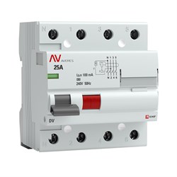 Выключатель дифференциального тока EKF Averes DV 4П 25А 100мА rccb-4-25-100-a-av, тип A - фото 67325