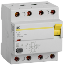 Выключатель дифференциального тока IEK ВД1-63 4п 63А 100мА MDV11-4-063-100, тип A - фото 67431