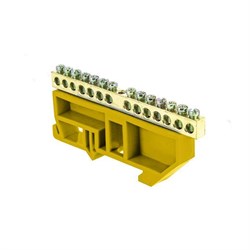 Шина EKF нулевая N 6х9, 14 отверстий sn0-63-14-dz, желтый изолятор, на DIN-рейку, латунь - фото 67674
