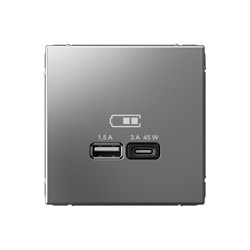 ArtGallery Сталь USB Розетка A + тип-C 45Вт высокоскоростная зарядка QC, PD, механизм GAL000929 - фото 68965