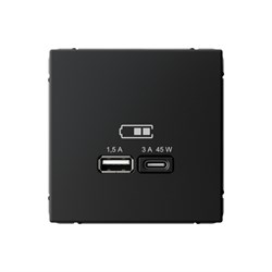 ArtGallery Карбон USB Розетка A + тип-C 45Вт высокоскоростная зарядка QC, PD, механизм GAL001029 - фото 69304