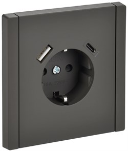 IEK FORTE&PIANO Серый Розетка с/з со шт винтовое крепление 16А USB A+C 18Вт FP347 FP-R14-16-U22-018-K03 - фото 69809