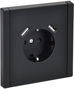 IEK FORTE&PIANO Черный Розетка с/з со шт винтовое крепление 16А USB A+A 3,1А FP145 FP-R14-16-U21-D31-K02 - фото 69861