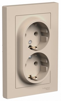 Systeme Electric AtlasDesign песочный розетка двойная с заземлением, 16А, в сборе ATN001224 - фото 70866