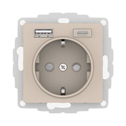 Systeme Electric AtlasDesign песочный розетка 16А c 2 USB A+C, 5В/2,4А/3,0А, 2х5В/1,5А, механизм ATN001232 - фото 70897