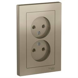 Systeme Electric AtlasDesign шампань розетка без заземления, двойная, 16А, в сборе ATN000520 - фото 70939