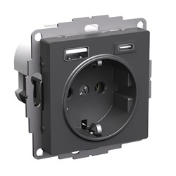 Systeme Electric AtlasDesign базальт розетка 16А с 2 USB A+C, 5В/2,4А/3,0А, 2х5В/1,5А, механизм ATN001432 - фото 71243