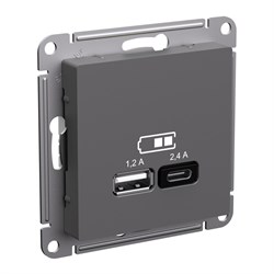 Systeme Electric AtlasDesign базальт розетка USB А+С, 5В/2,4 А, 2х5В/1,2 А, механизм ATN001439 - фото 71244