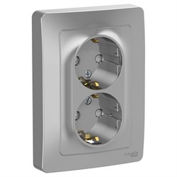 Blanca внутренняя алюминий розетка 2-ая с заземлением, со шторками, 16А, 250В BLNRS001123 - фото 72357