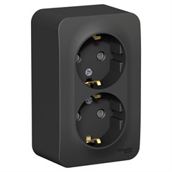 Blanca наружняя антрацит розетка 2-ая с заземлением, со шторками 16А,250В, изолированная пластина BLNRA011216 - фото 72778