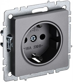 IEK Brite Base сталь розетка 1-м с заземлением, без защитных створок 16А BR-R11-16-K46 - фото 73158