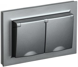 IEK Brite алюминий розетка 2-места с защитными шторками и крышкой 16А в сборе IP44 BR-R26-16-44-K46-F - фото 73337